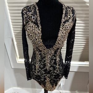 HOLT Miami one of a kind Black and Gold Lace Dress with beading